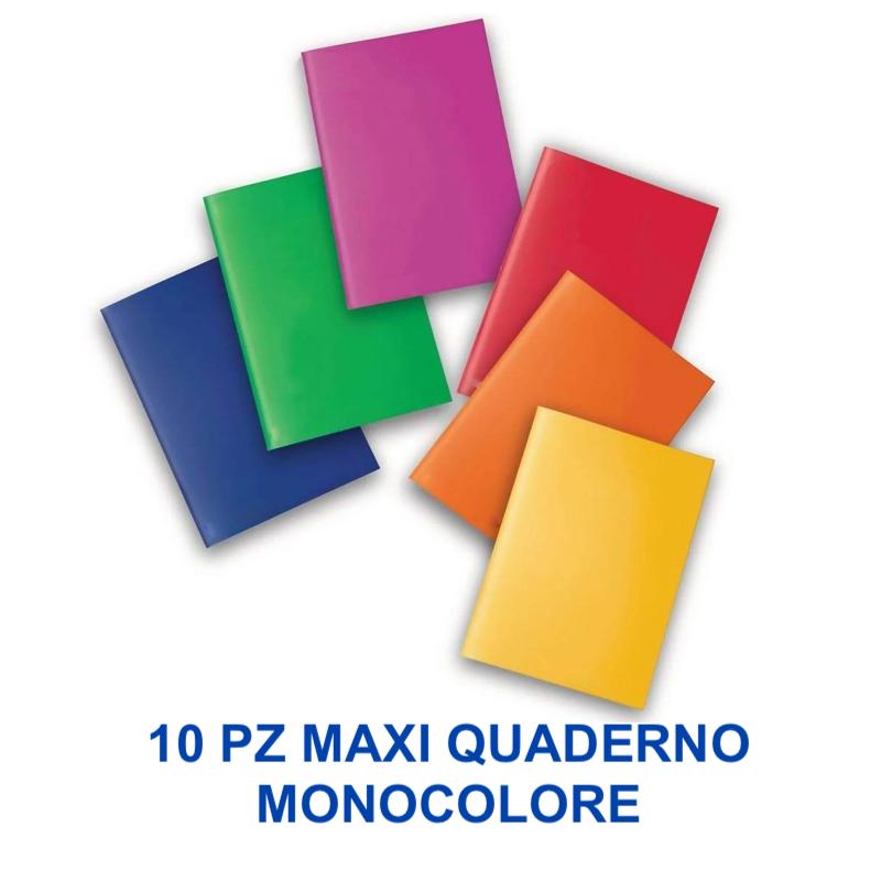 10 PZ MAXI QUADERNI MONOCOLORE 1R/4MM/5MM/10MM/Q/A/B 30 FG. + 1FG 80 GR