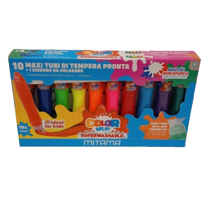 10 Maxi Tubi con Pennello Color Splat Superlavabili + foglio A3 Mitama